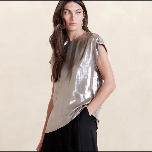 Banana Republic Large NEW WITH TAGS Liquid Metallic Flowy Blouse Top SLinky - Picture 1 of 14